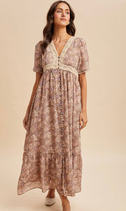 Ruby Lace Trim Button Down Maxi Dress