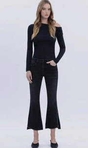 Tobias Mid Rise Raw Step Hem Crop Flare Jeans
