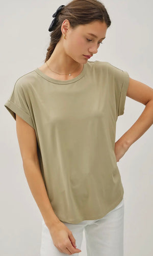 Isla Fern Bamboo/Modal Round Neck Dolman Cap Sleeve T-Shirt