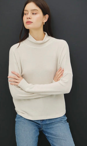 Nevaeh Oatmeal Soft Relaxed Fit Turtle Neck Knit Top