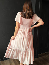 Artiste Pale Pink Satin Empire Smocked Midi Dress