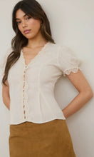 Lara Cream Lace Trim Button Down Puff Sleeve Blouse