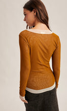 Malia Moss Double Layer Scoop Neck Mesh Top