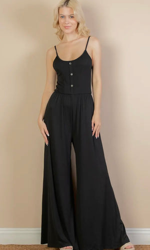 Pearl Black Button Front Wide Leg Jumpsuit