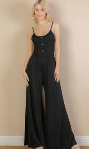 Pearl Black Button Front Wide Leg Jumpsuit