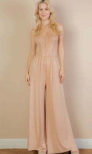 Pearl Khaki Button Front Wide Leg Jumpsuit