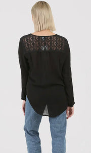 Goro Black Tie Waist Embroidered Top with Lace Back