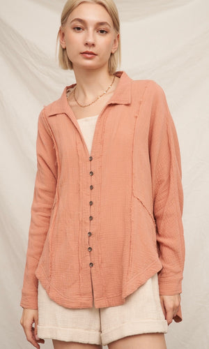 Micah Apricot Pintuck Long Sleeve Shirt with Buttons