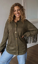 Moon Olive Fringe Detailed Suede Shirt