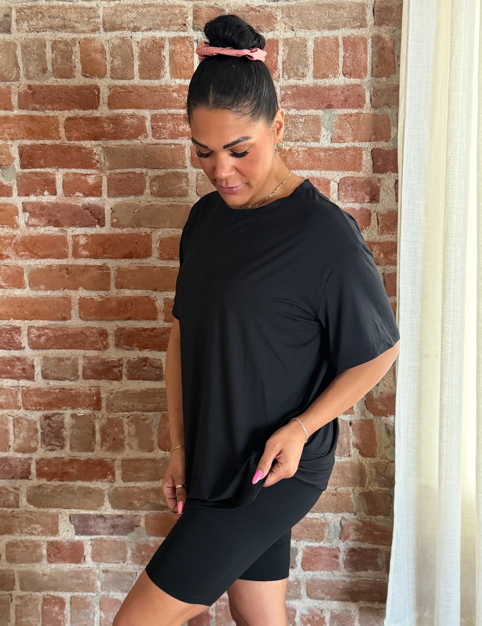 Harvey Black Loose Fit Top & Bike Shorts Set