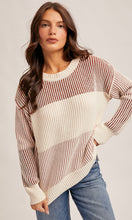 Mary Pink Round Crew Neck Color Block Pullover Sweater