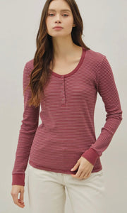 Ismael Burgundy Stitched Thermal Henley Neck Top