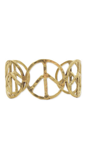 Bracelet Boho Chic Gold Hammered Woodstock Peace Sign Cuff Bralette
