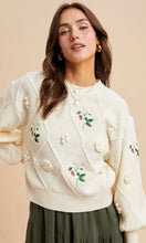 Luisa Cream 3D Embroidered Cable Pullover