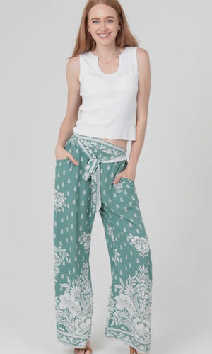 Jett Printed Wide Leg Pants with Tie Waist