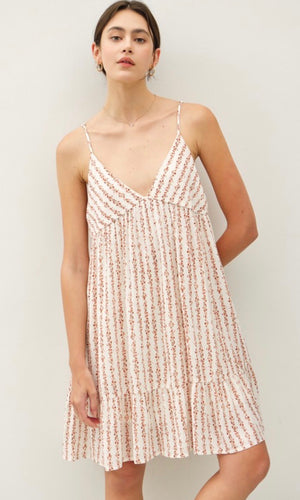 Gawonii Floral Print V-Neck Baby Doll Dress