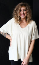 Nicholas Khaki Washed Raw Edge V Neck Short Sleeve Knit Top