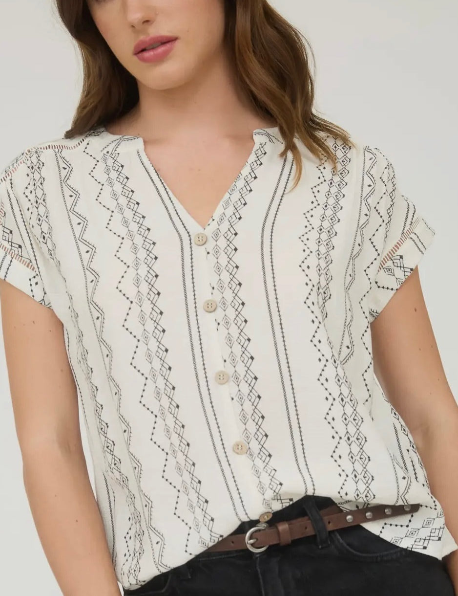 Lionel Black Geo Pattern Button Down Short Sleeve Shirt