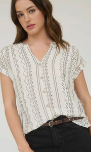 Lionel Black Geo Pattern Button Down Short Sleeve Shirt