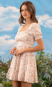 Gardie Floral Square Neck Puff Sleeve Tiered Midi Dress