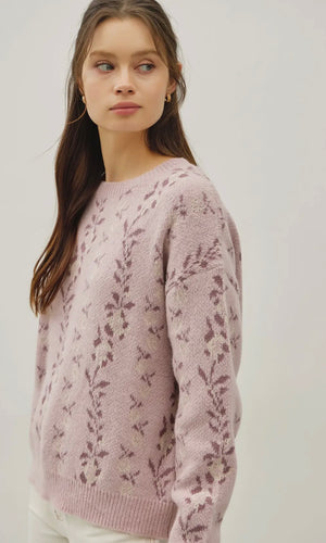 Promise Blush Cozy Floral Jacquard Sweater Top