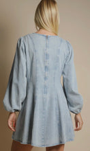 Melanie Mineral Washed Denim Seam Detail Mini Dress