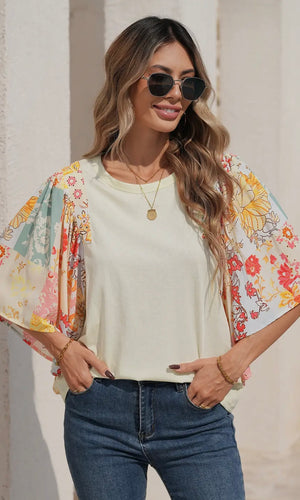 Dale Floral Patchwork Half Batwing Sleeve Blouse