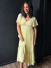 Artiste Lemon Water Satin Empire Smocked Midi Dress