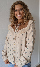 McKinley Fringe Detailed Button Down Floral Corduroy Shirt