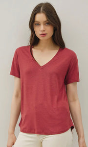 Liam Wine  Natural Loose Fit Basic V-Neck Short Sleeve T-Shirt