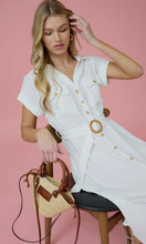 Gracie White Collared Button Down Belted Midi Dress