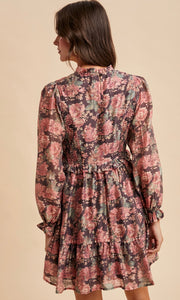 Laney Mocha Floral Mock Neck Mini Dress