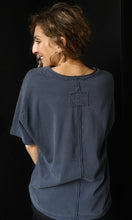 Nicholas Navy Washed Raw Edge V Neck Short Sleeve Knit Top