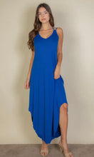 Havana Royal Blue Solid Cami Double Strap Loose Fit Dress