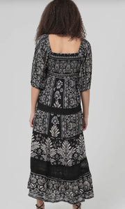 Juniper Smocked Bodice Lace Trim Half Sleeve Maxi Dress