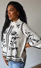 Honey Contrast Border Pattern Jacquard Knit Mock Neck Sweater