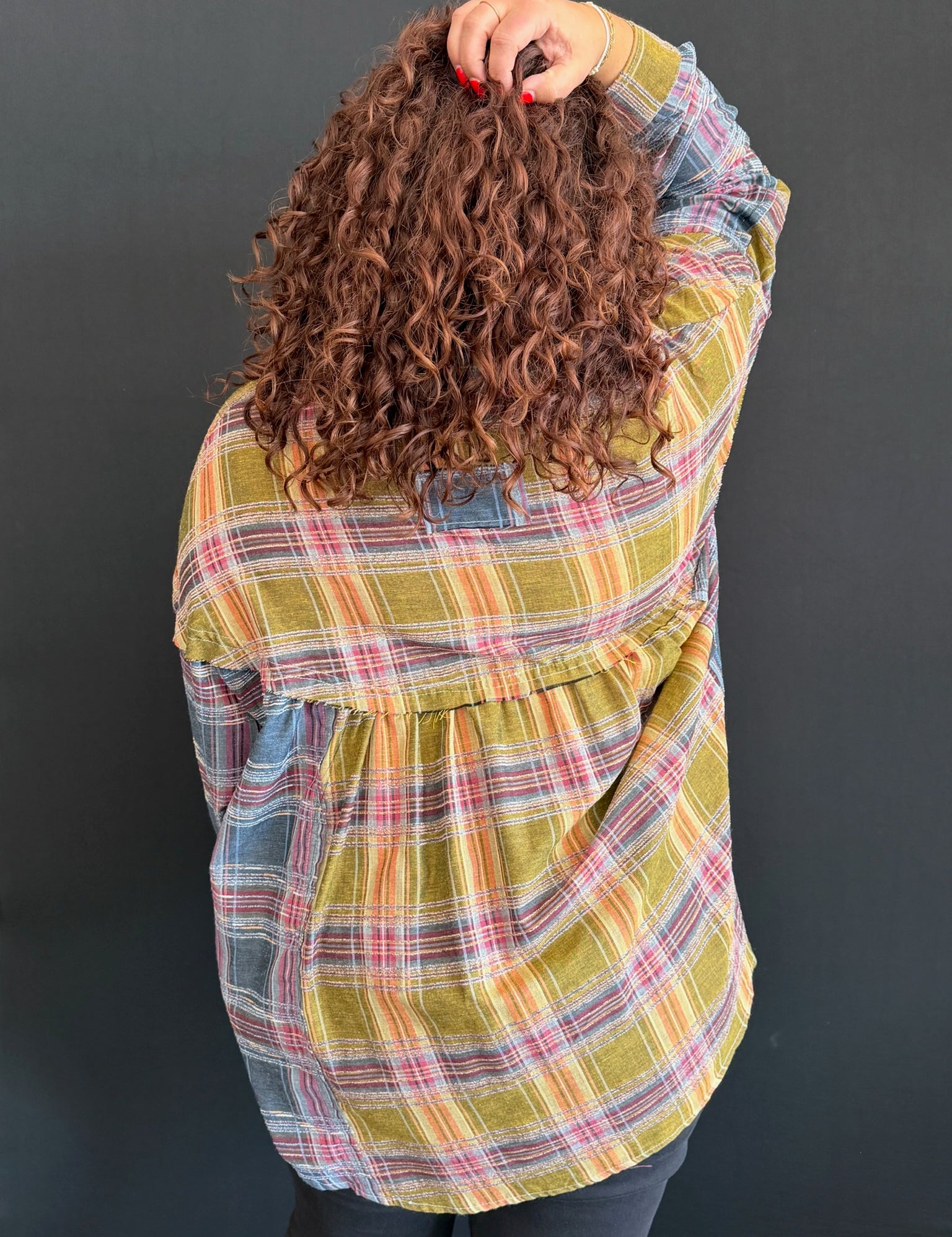 Nadia Plus Navy Slub Plaid Babydoll Shirt