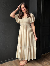 Artiste Cashew Milk Satin Empire Smocked Midi Dress