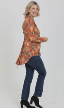Guillermo Button Front Hi Lo Lace Up Back Printed Shirt