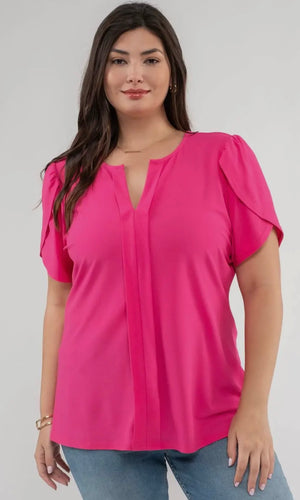 Ernest Plus Drape Sleeve Split Neck Top