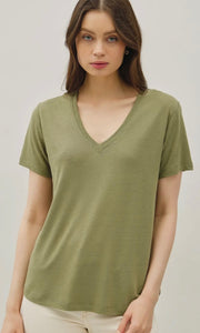 Liam Fern Loose Fit Basic V-Neck Short Sleeve T-Shirt
