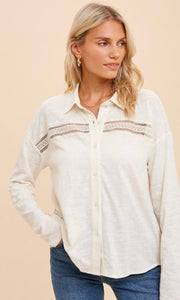 Franklin Ivory Lace Back Slub Button Down Knit Shirt