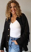 Moon Black Fringe Detailed Suede Shirt