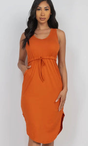 Hollie Mango Drawstring Sleeveless Midi Dress