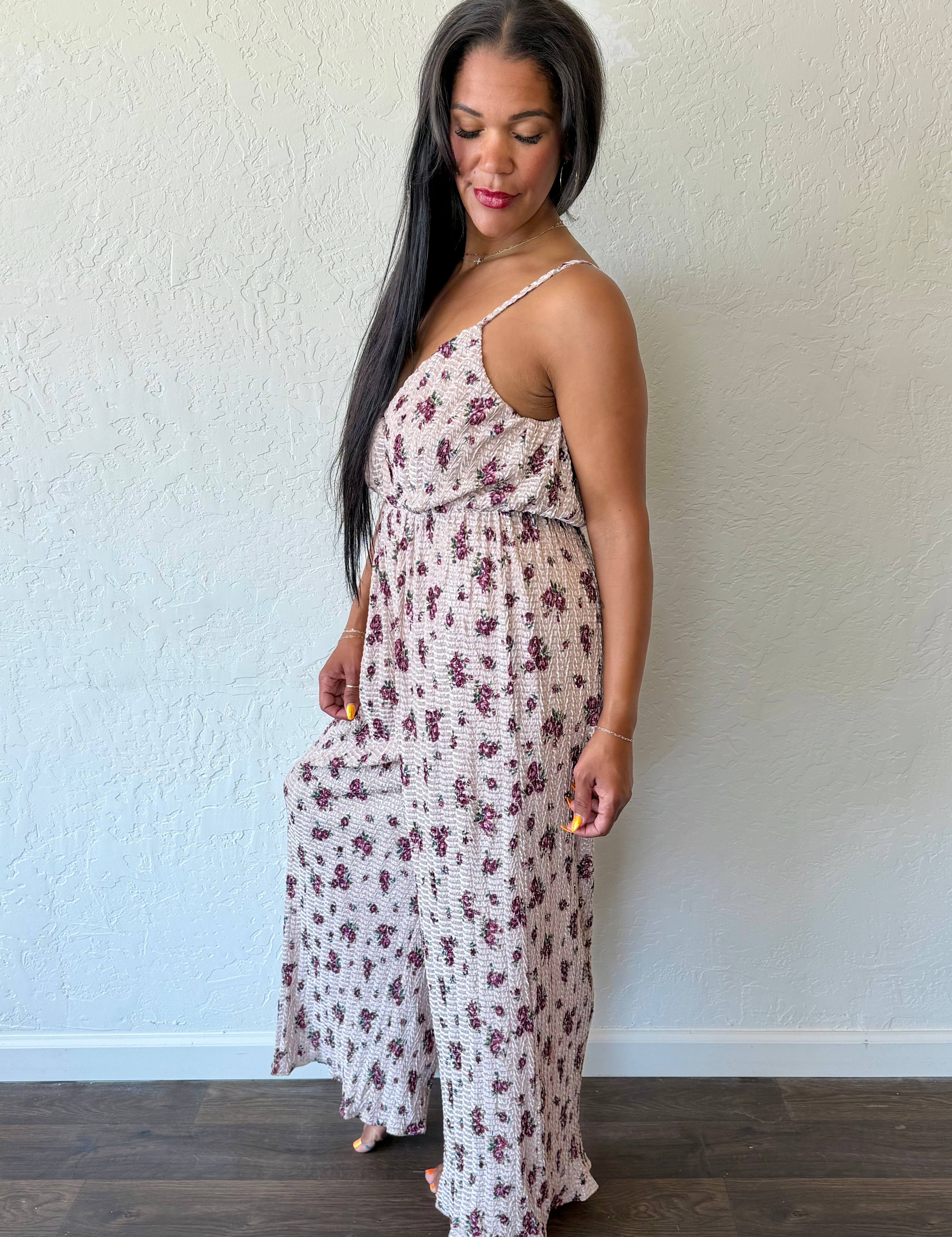 Sienna Beige/Wine Floral Romper