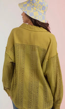 Geraldina Avocado  Lace Crochet Button Down Sheer Shacket