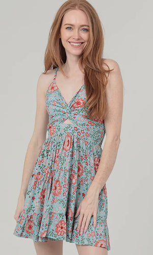 Henry Printed V Neck Twist Front Cutout Detail Sundress