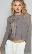 Alaina Iron Grey Lace Crochet Long Sleeve Top