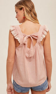 Golde Embroidered Ruffle Stripe Top