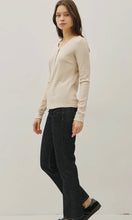 Ismael Oatmeal Stitched Thermal Henley Neck Top